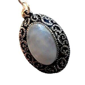 Winnity Marcasite Pendant  Earrings Set Quartz Natural Stone Silver tone NWT